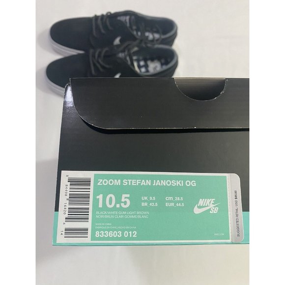 New Mens Size 10.5 Black White Nike SB Zoom Stefan Janoski OG Skate Shoes